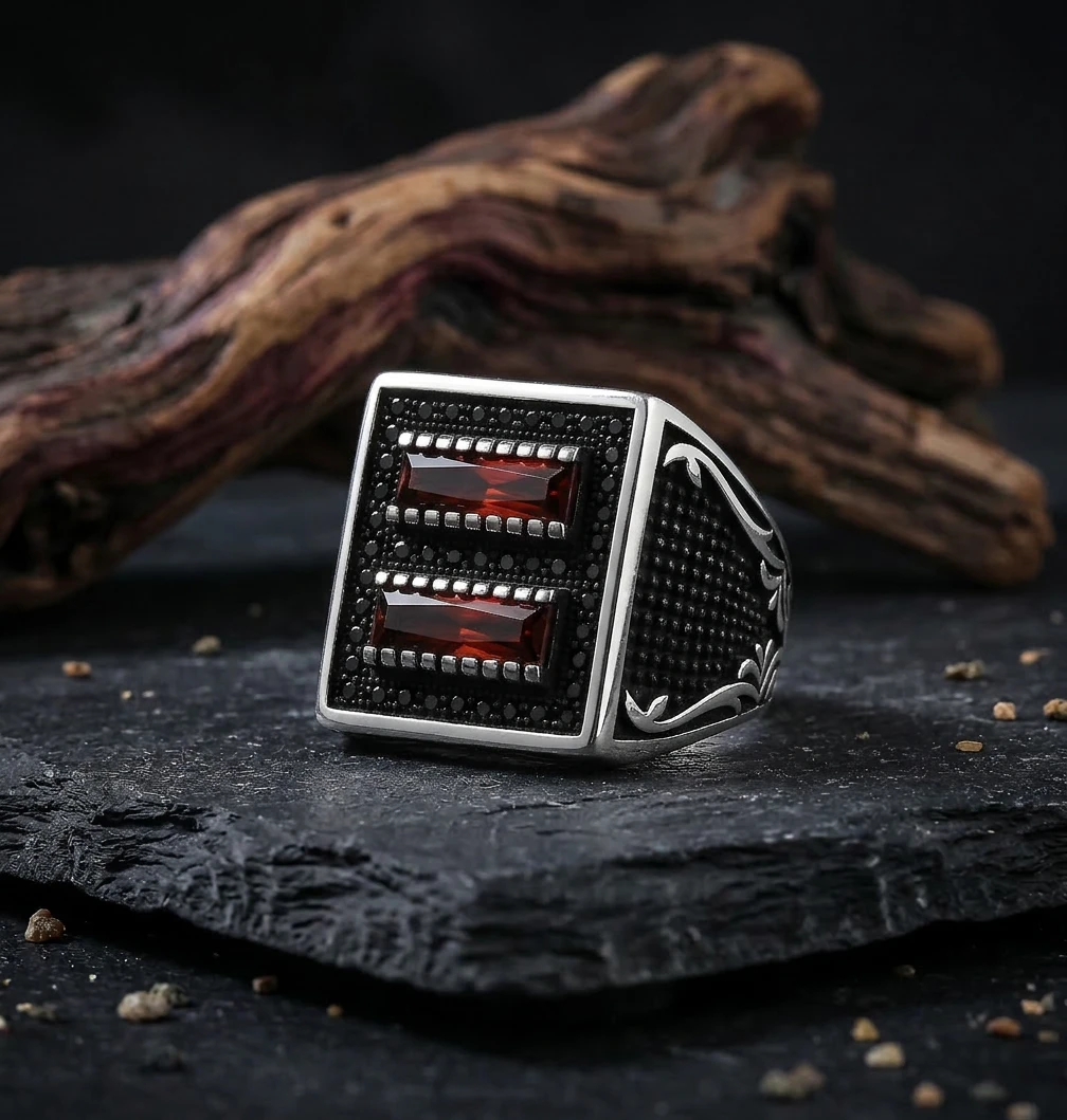 Kare Kasa Baget Tasarım Mikro Taş Gümüş Yüzük