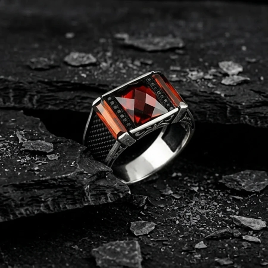 Kare Faset Kasa Baget Tasarım Mikro Taş Gümüş Yüzük