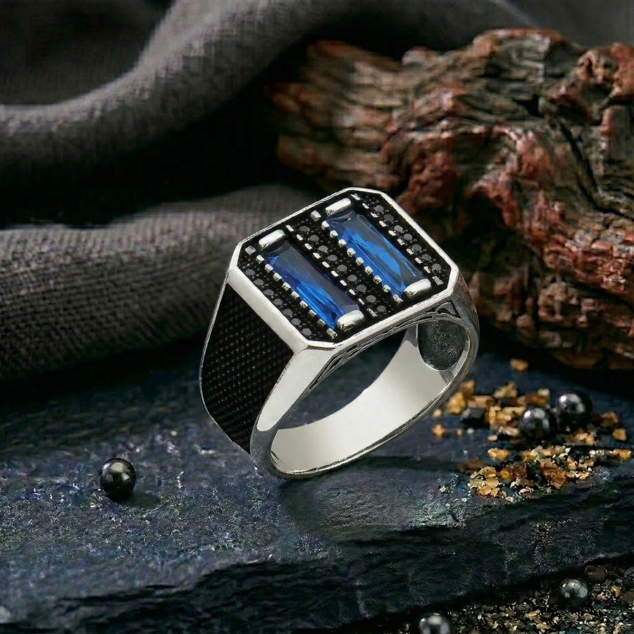 Kare Kasa Baget Tasarım Mikro Taş Gümüş Yüzük