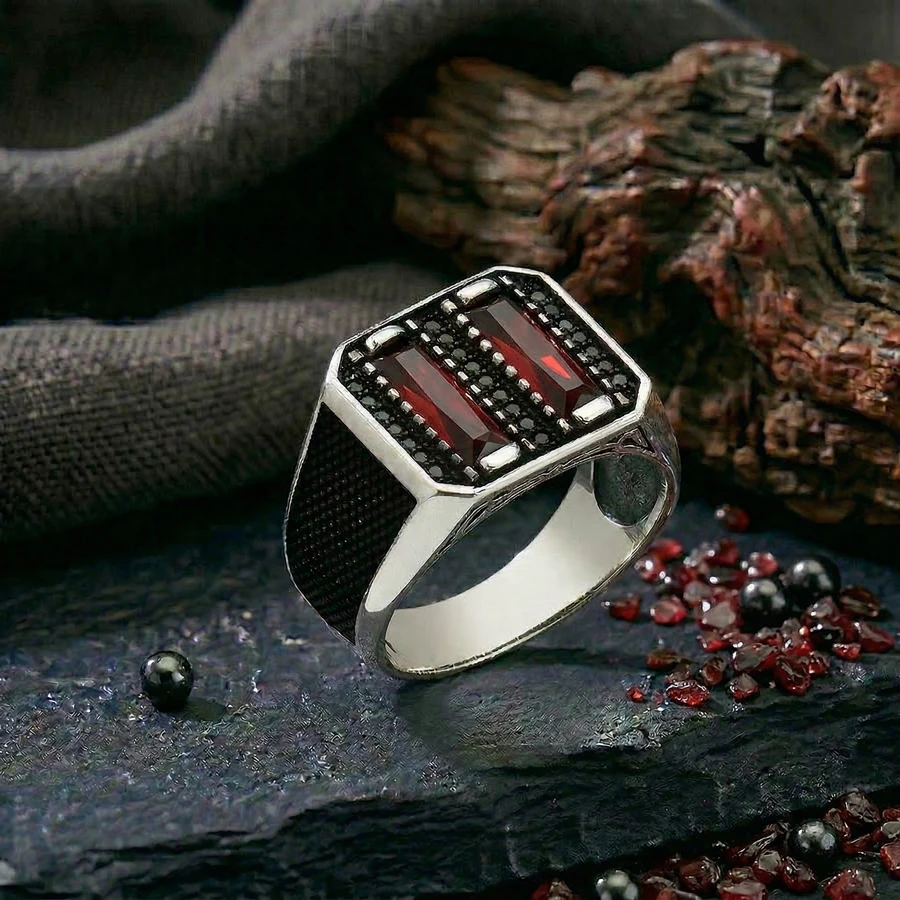 Kare Kasa Baget Tasarım Mikro Taş Gümüş Yüzük