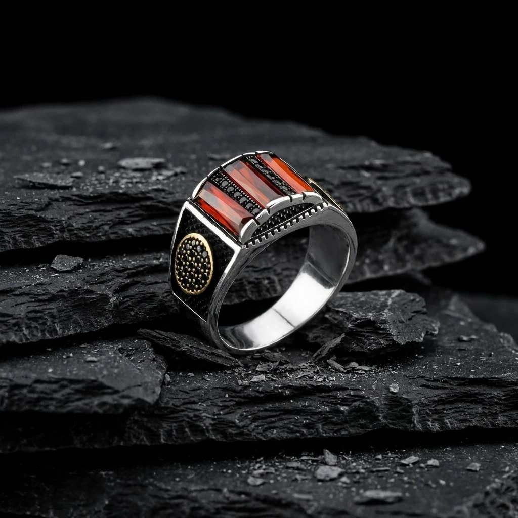 Üçlü Baget Taşlı Gümüş Yüzük