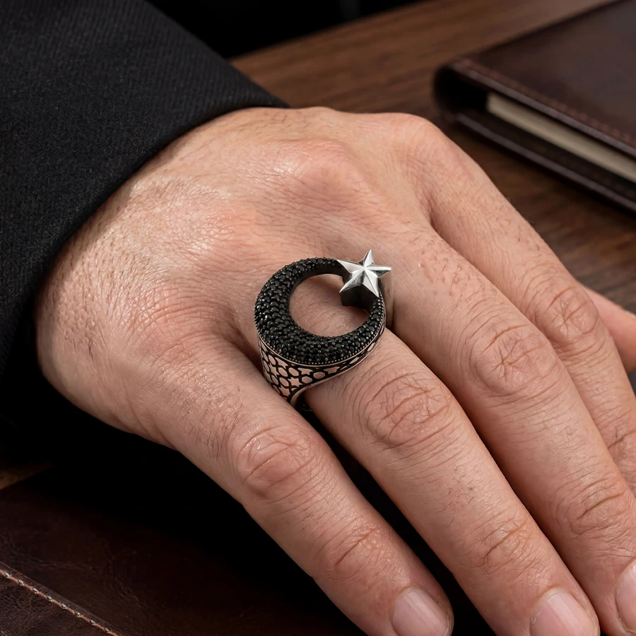 Vatan Yadigar Gümüş Ay-Yıldız Erkek Yüzüğü