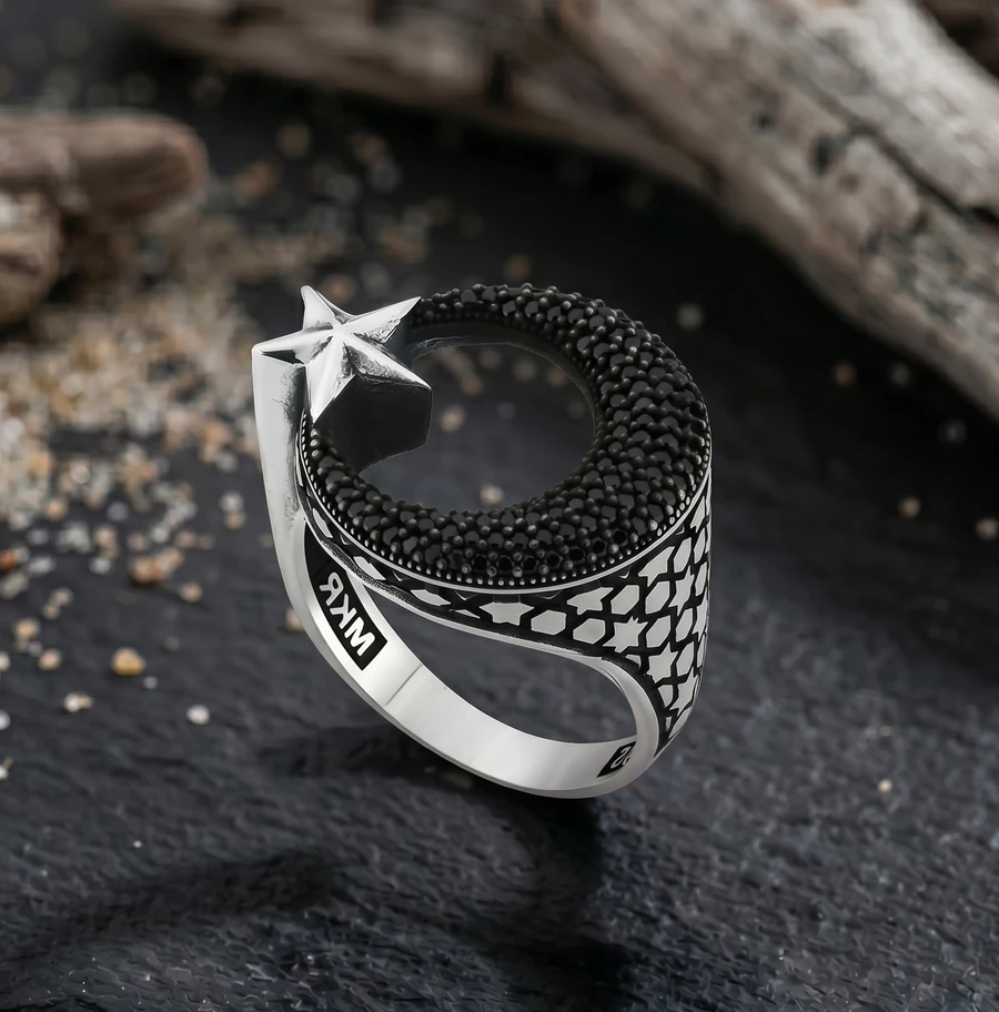 Vatan Yadigar Gümüş Ay-Yıldız Erkek Yüzüğü