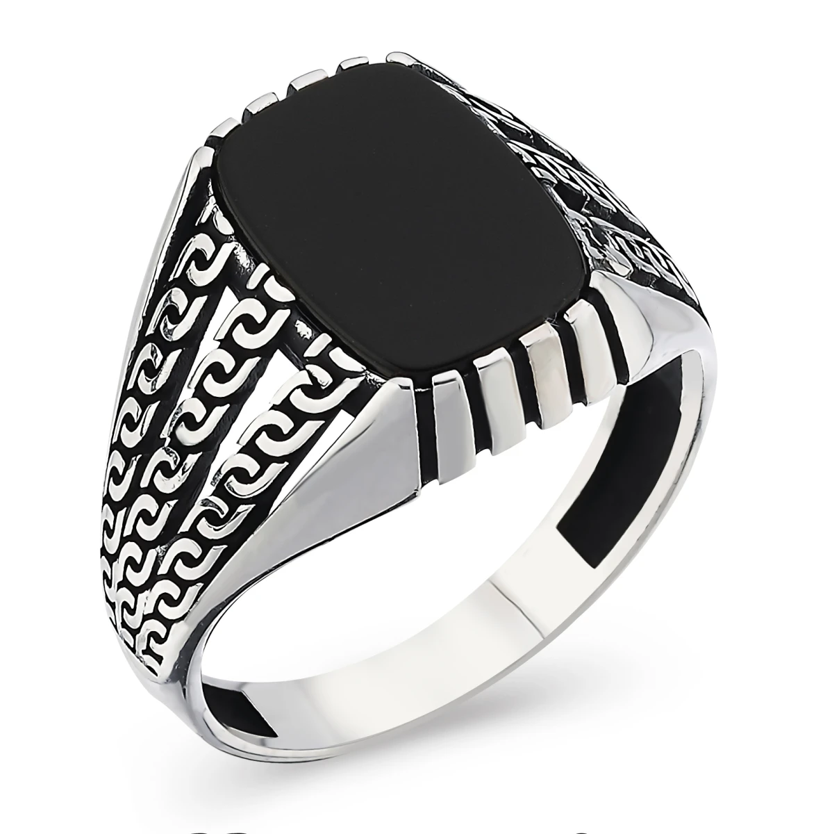 Spiral Örgü Motifli 925 Ayar Gümüş Erkek Yüzük