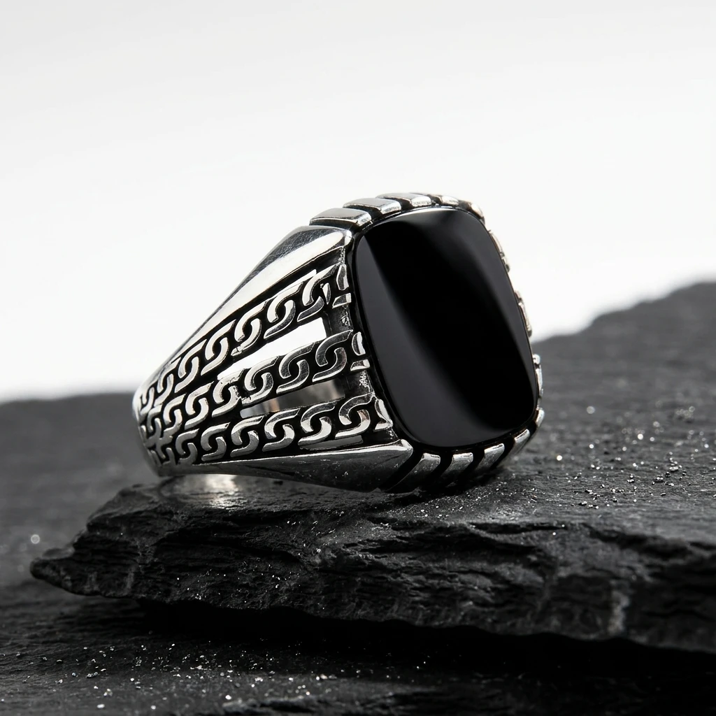 Spiral Örgü Motifli 925 Ayar Gümüş Erkek Yüzük
